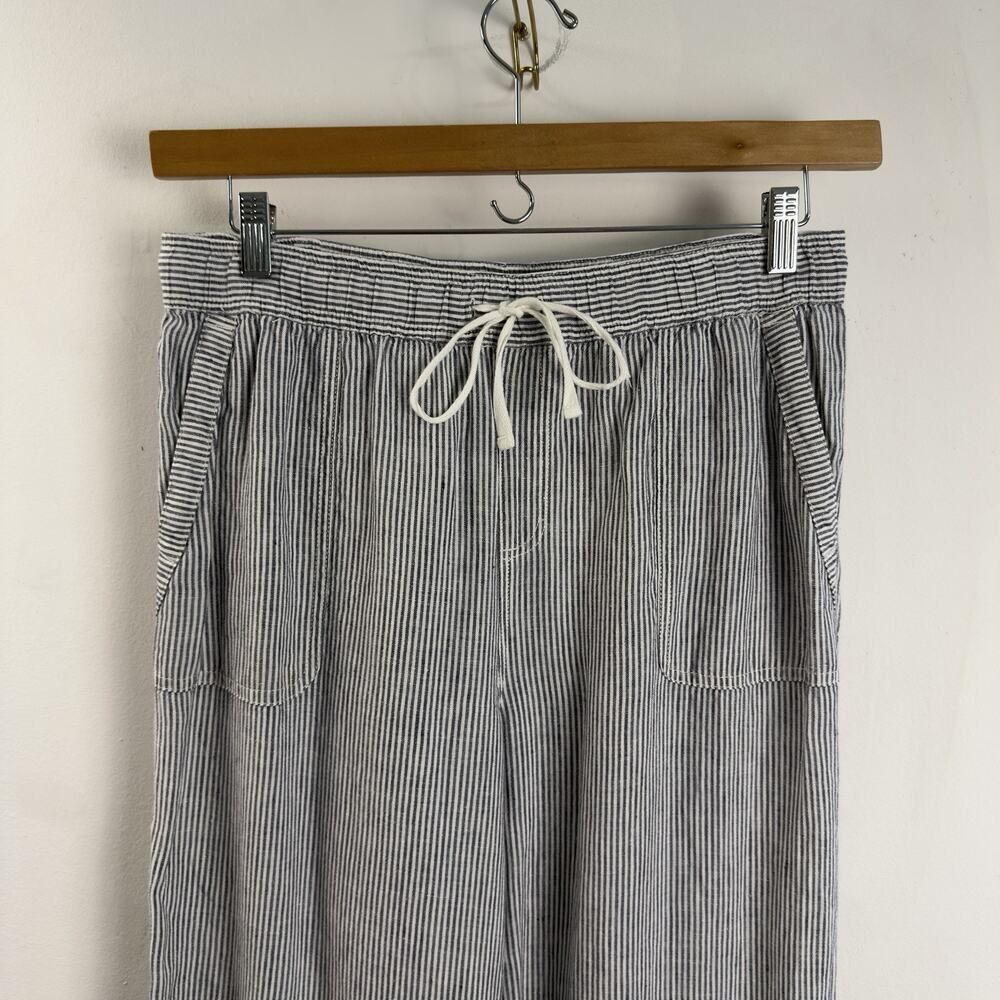 Artisan NY 100 % Linen Pants Pull-On Pockets Wide Leg White Stripe Sz Large - Picture 3 of 7